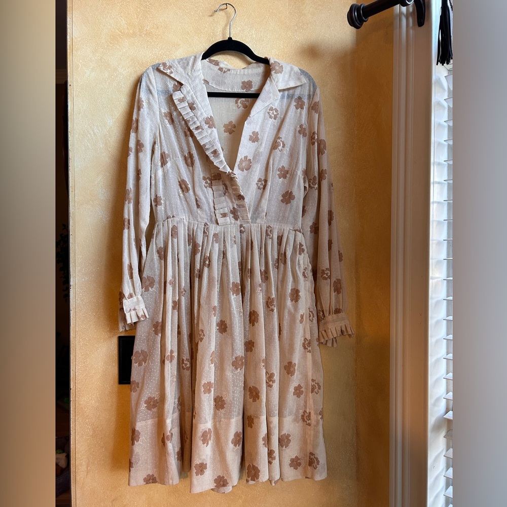 Handmade Floral Beige Dress